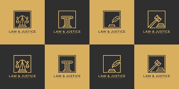Conjunto de coleção de design de logotipo de lei e justiça com estilo de arte de linha criativa vetor premium