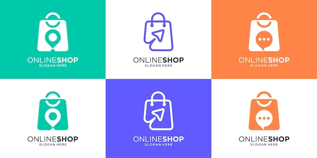 Conjunto de coleção de design de logotipo de loja de compras