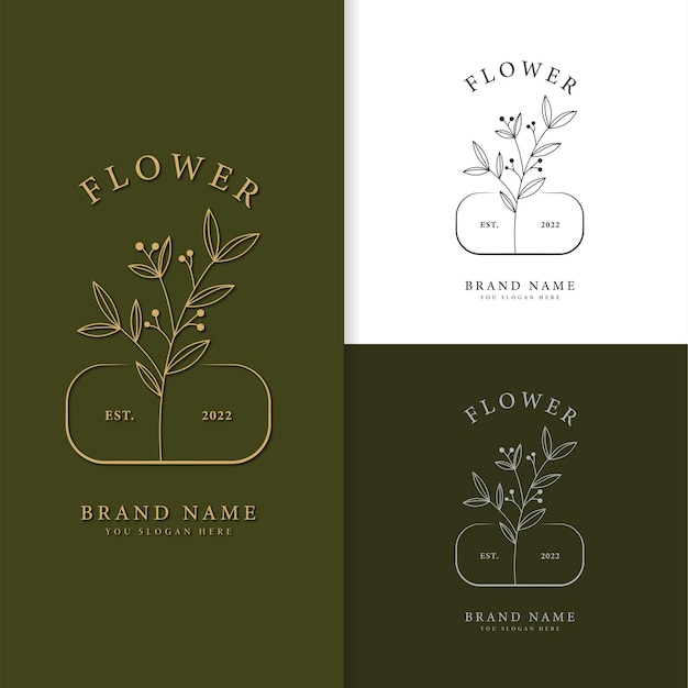 Conjunto de coleção de design de modelo de logotipo floral minimalista