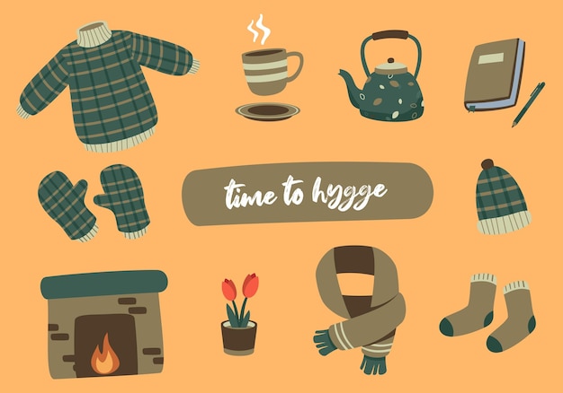 Vetor conjunto de coleção de elementos da hora perfeita para hygge