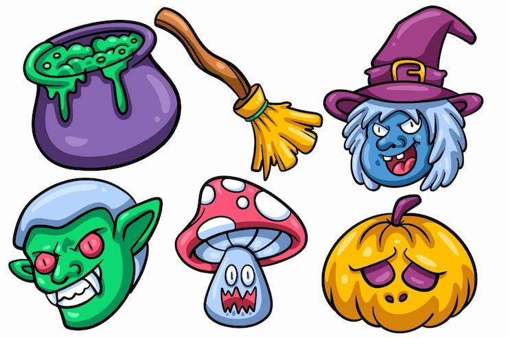 Vetor conjunto de coleção de elementos de halloween desenhados à mão vector isolado