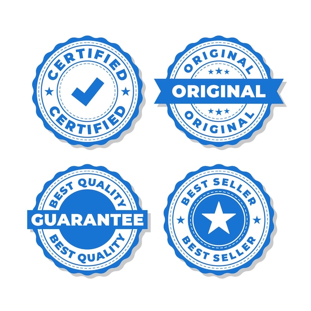 Vetor conjunto de coleção de elementos de selos de garantia de melhor vendedor original certificado