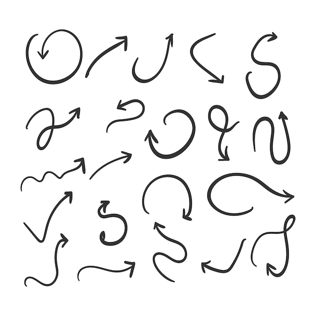 conjunto de coleção de flechas desenhadas à mão