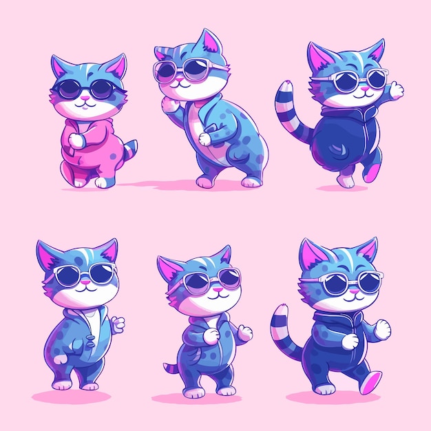 Conjunto Gatos Desenhos Animados Engraçados Pet Mascote Design Personagens  imagem vetorial de nicoletaionescu© 669709204