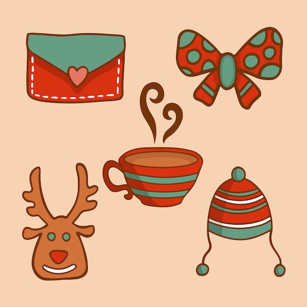 Conjunto de coleção de itens de decoração de natal ilustração em vetor enfeite de natal