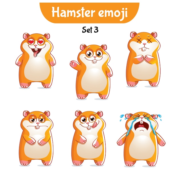 Conjunto de coleção de kit adesivo emoji emoticon emoção isolada ilustração personagem feliz doce, fofo hamster