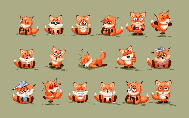 Conjunto de coleção de kit ilustrações isoladas Emoji personagem dos desenhos animados Fox adesivos emoticons com emoções diferentes