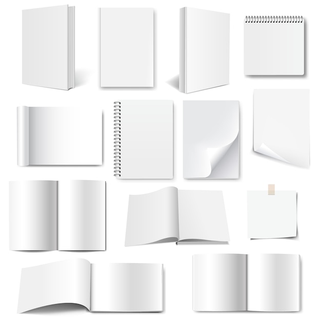 Conjunto de coleção de livros com fundo branco isolado com malha gradiente