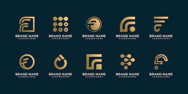 Conjunto de coleção de logotipo da letra f com estilo único premium vector