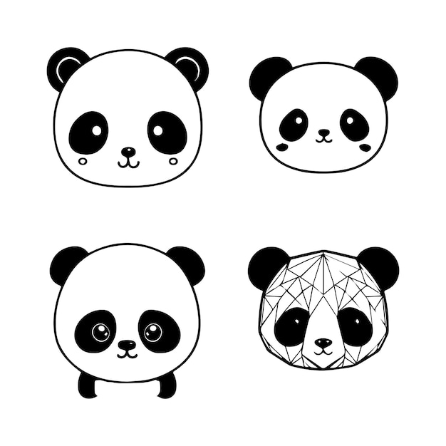 Vetor conjunto de coleção de logotipo de cabeça de panda kawaii bonito ilustração desenhada à mão