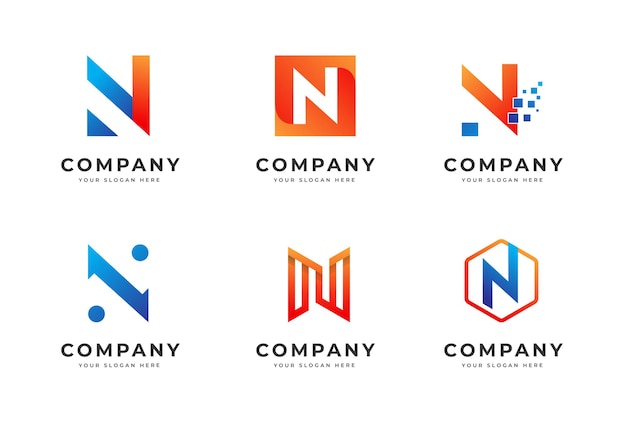 Conjunto de coleção de modelos de design de logotipo criativo da letra n