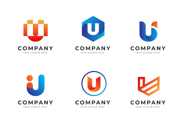 Conjunto de coleção de modelos de design de logotipo de letra U criativa