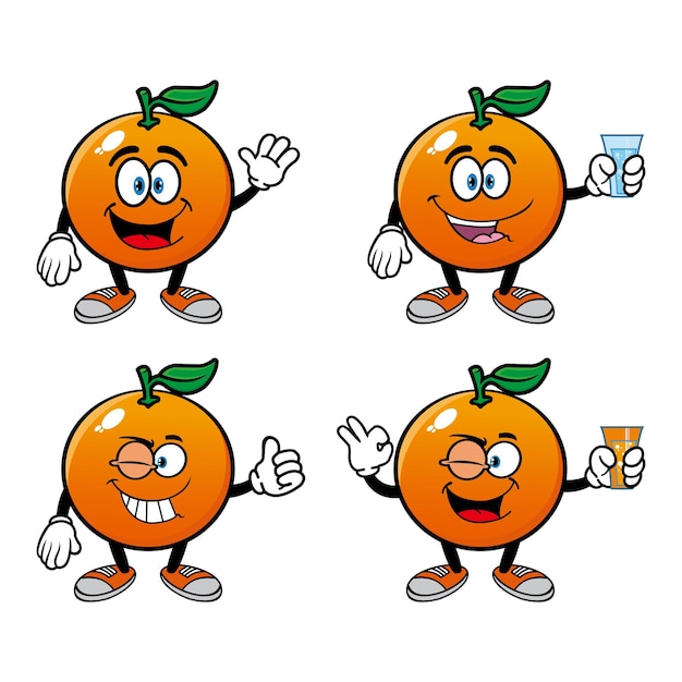 Conjunto de coleção de personagem de desenho animado laranja sorridente fofo