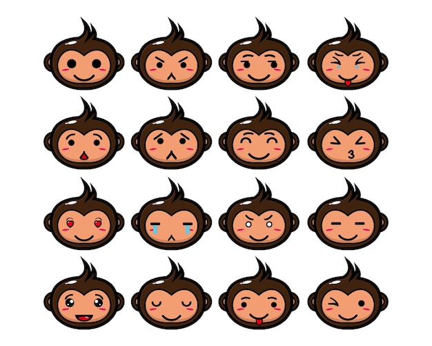Vetor conjunto de coleção de personagem de design de mascote de macaco bonito isolado em um fundo branco