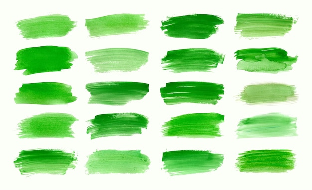 Conjunto de coleção de pinceladas verdes em aquarela