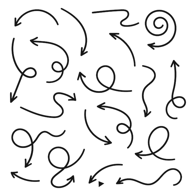 conjunto de coleção de setas desenhadas à mão setas planas simples isoladas em ícones de marca de seta de fundo branco