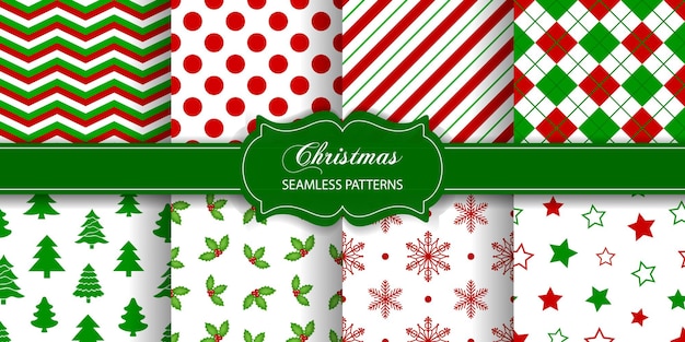 Conjunto de coleção de texturas de Natal sem costura de padrões de Natal