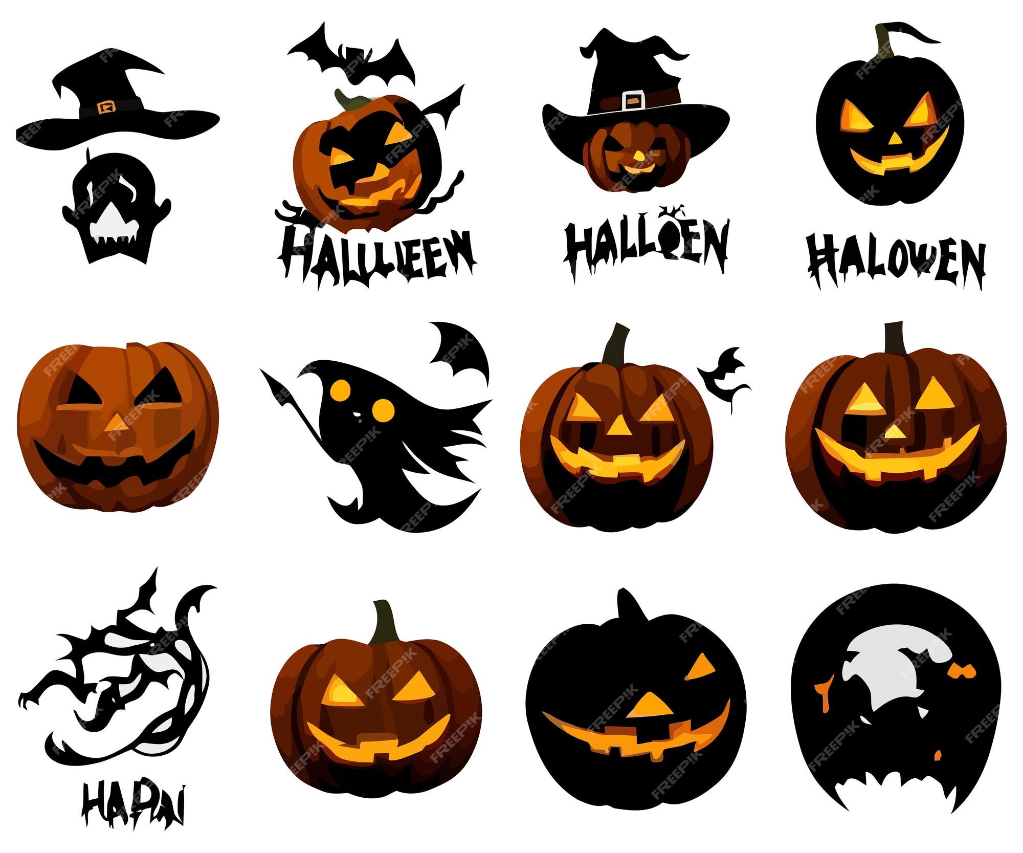 Coleção de vetores de halloweenpumpkin face clipart, conjunto de cara  assustadora halloween element.