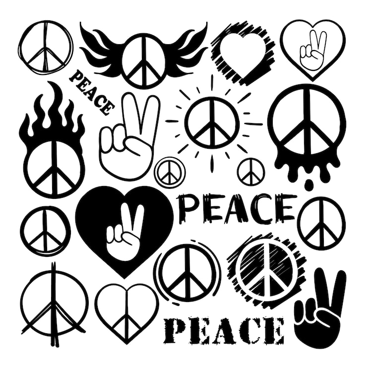 Conjunto de coleção desenhado à mão rabisco de símbolo de paz doodle Vetor Premium