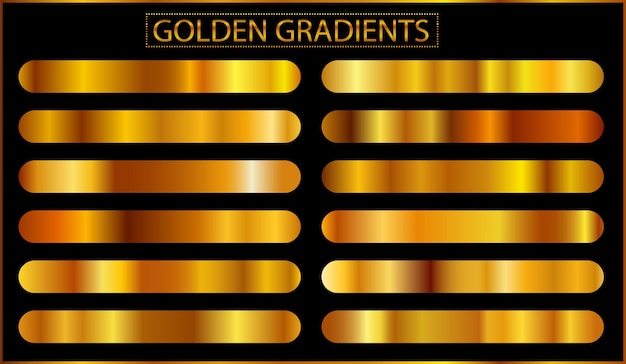 Conjunto de coleção gradiente de metal dourado e textura de folha de ouro ilustração em vetor brilhante para cartazes brochura convite papel de parede panfletos banners