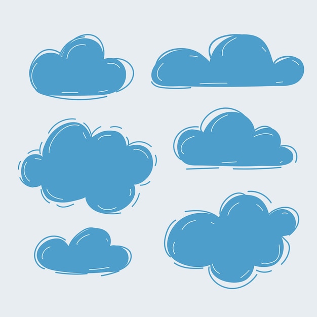 Conjunto de coleção handdrawn clouds em fundo branco