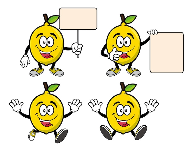 Conjunto de coleção sorridente personagem de mascote de desenho animado de limão