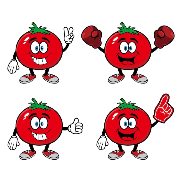 Vetor conjunto de coleção sorridente personagem de mascote de desenho animado de tomate