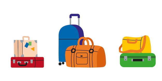 Conjunto de colecções de malas de viagem, sacos e malas de viagem para viagens, viagens, férias e turismo