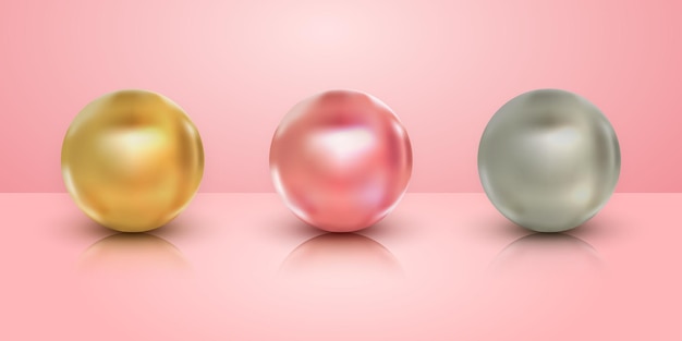Conjunto de coleta de bola de prata rosa ouro 3d realista