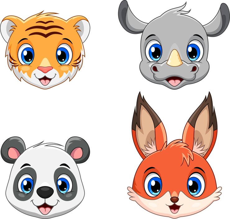 Vetor conjunto de coleta de cabeça de animais dos desenhos animados