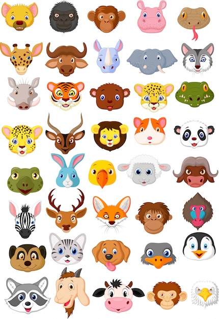 Conjunto de coleta de cabeça de animais dos desenhos animados