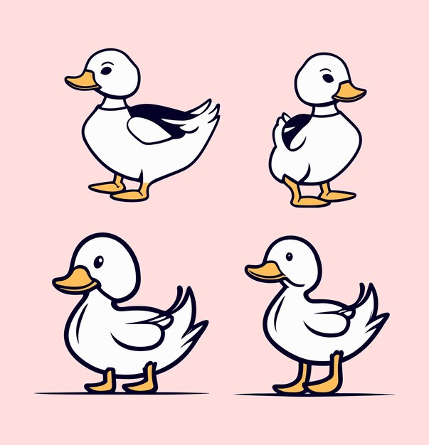 Conjunto de coleta de desenhos animados de pato feliz vetorial