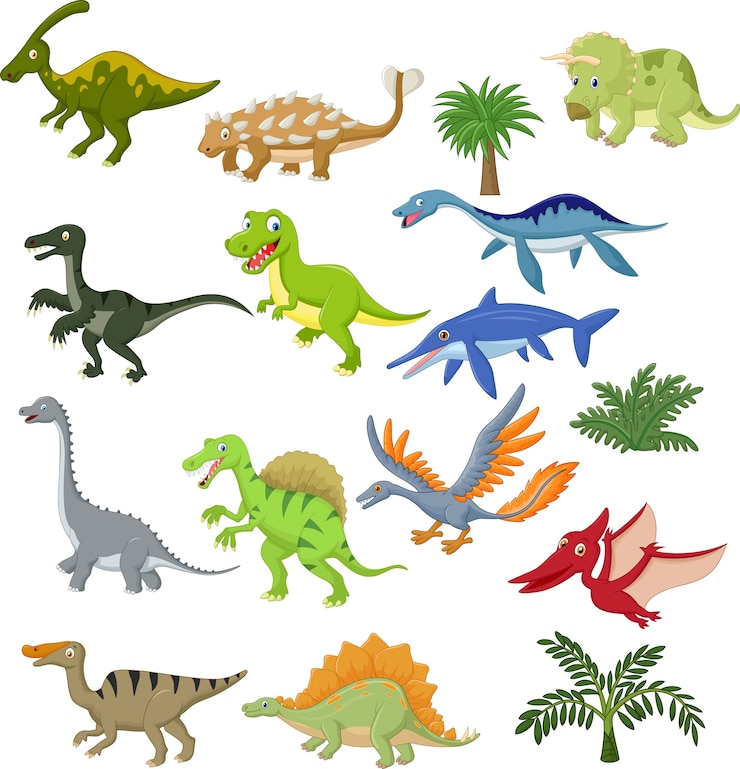Vetor conjunto de coleta de dinossauro dos desenhos animados