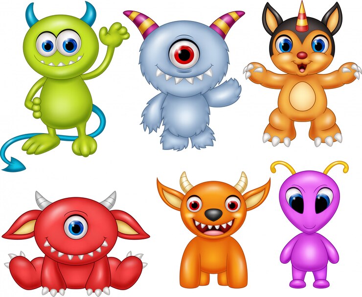 Vetor conjunto de coleta de monstro dos desenhos animados