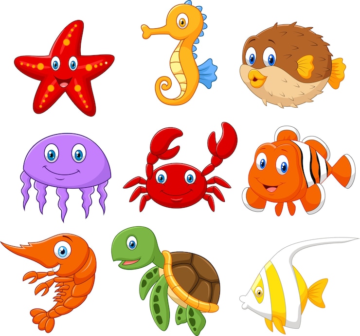 Vetor conjunto de coleta de peixe dos desenhos animados