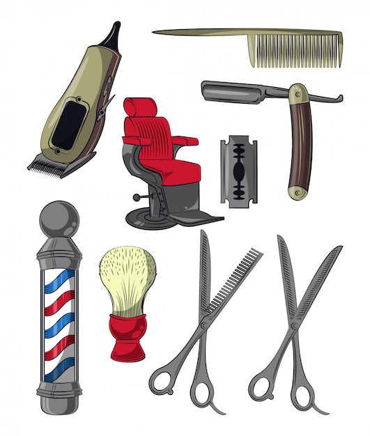 Vetor conjunto de coleta de utensílios de barbearia