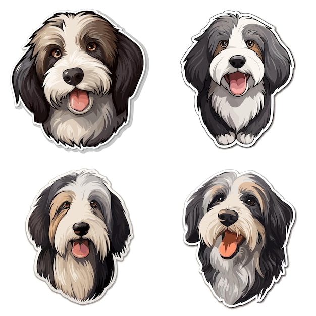 Conjunto de coleta de vetores de cachorrinhos e cachorros fofos Bearded Collie