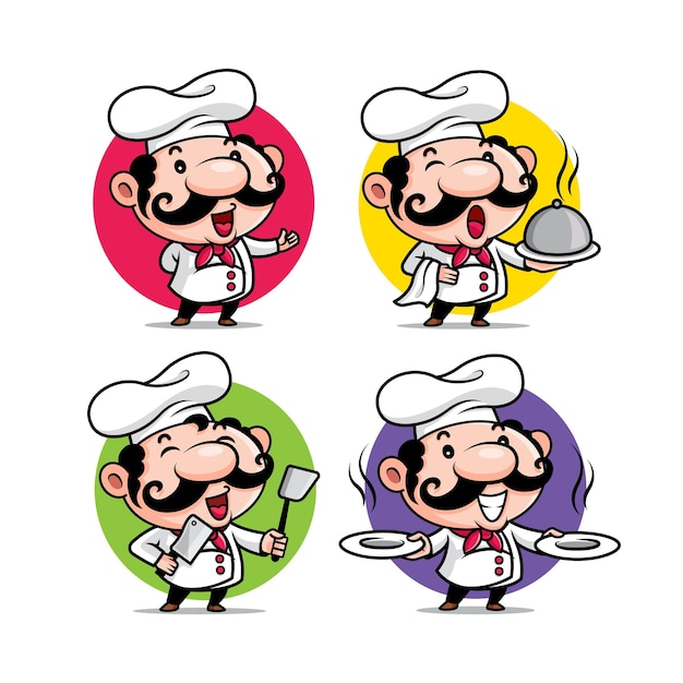 Vetor conjunto de coleta do chef italiano de desenho animado