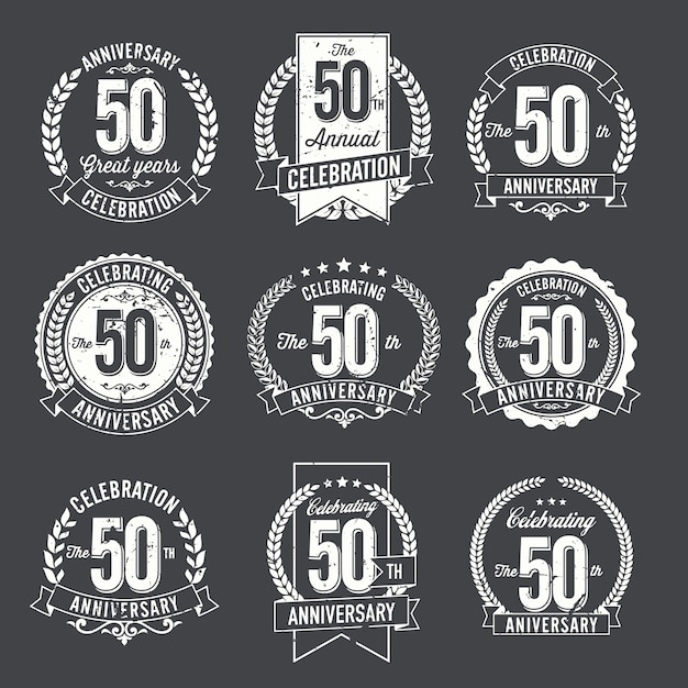 Conjunto de comemoração de distintivos de aniversário vintage