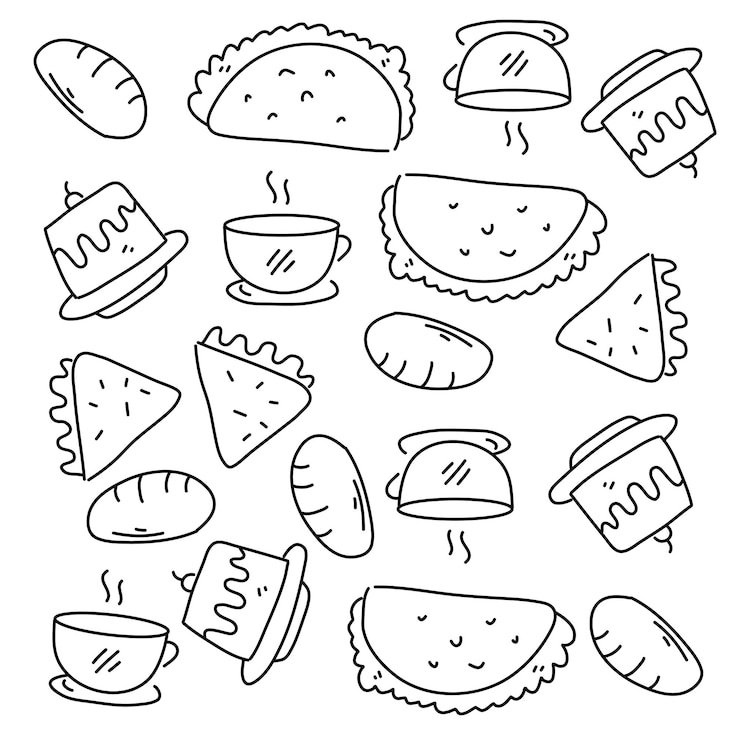 Vetor conjunto de comida e bebida com design vetorial de estilo de linha