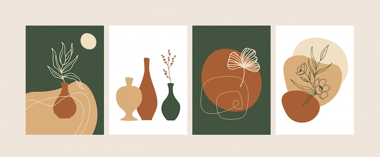 Vetor conjunto de composições da moda com formas abstratas botânicas ilustração em vetor