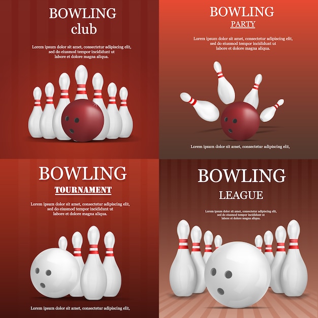 Conjunto de conceito de bandeira de bowling kegling