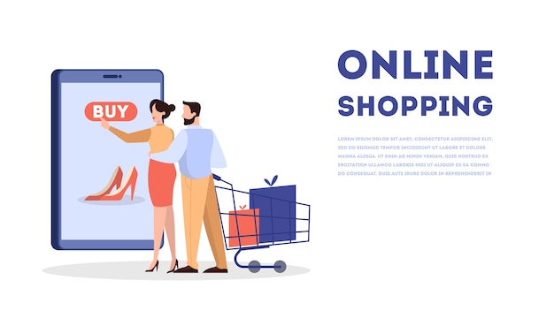 Conjunto de conceito de banner de web de compras online. comércio eletrônico