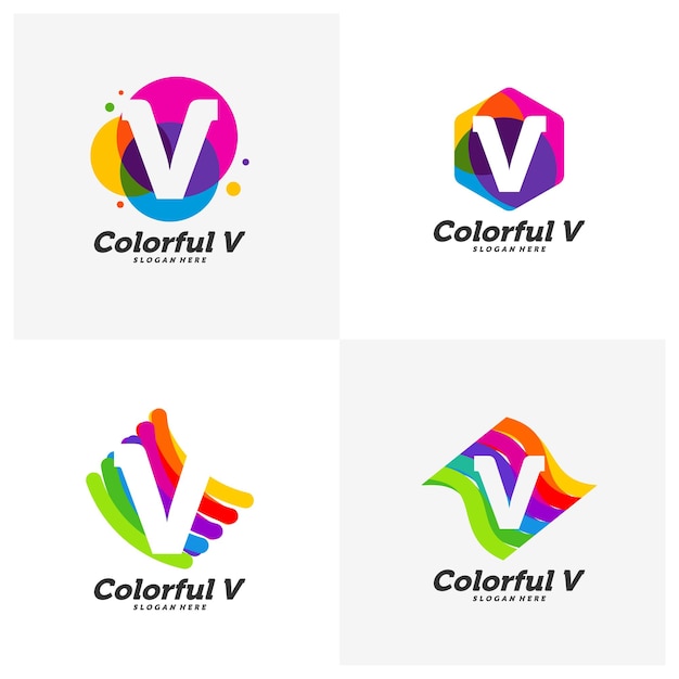 Vetor conjunto de conceito de design de logotipo colorido de letra v. elementos de modelo de design vetorial para seu aplicativo ou identidade corporativa.