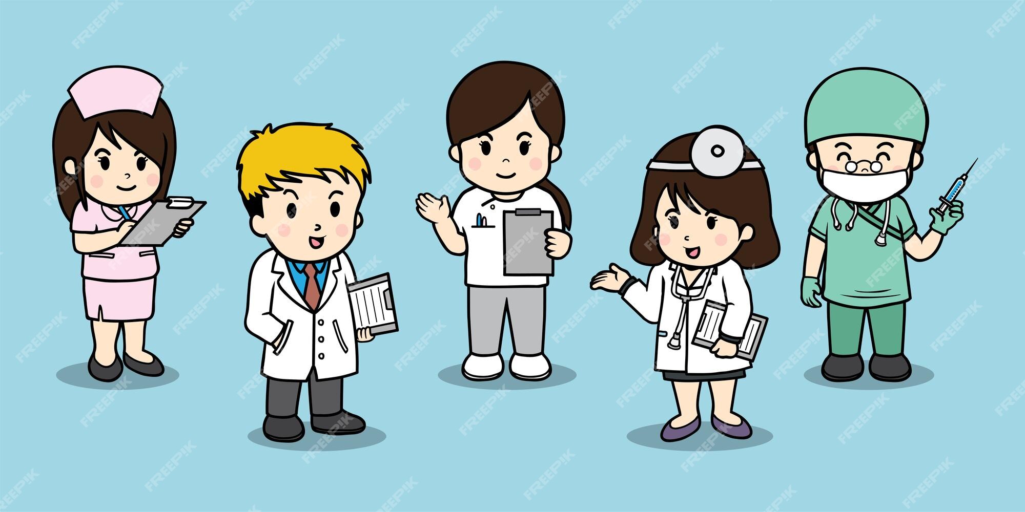 Desenhos Animados Médico Personagem Equipe Conjunto Vetor