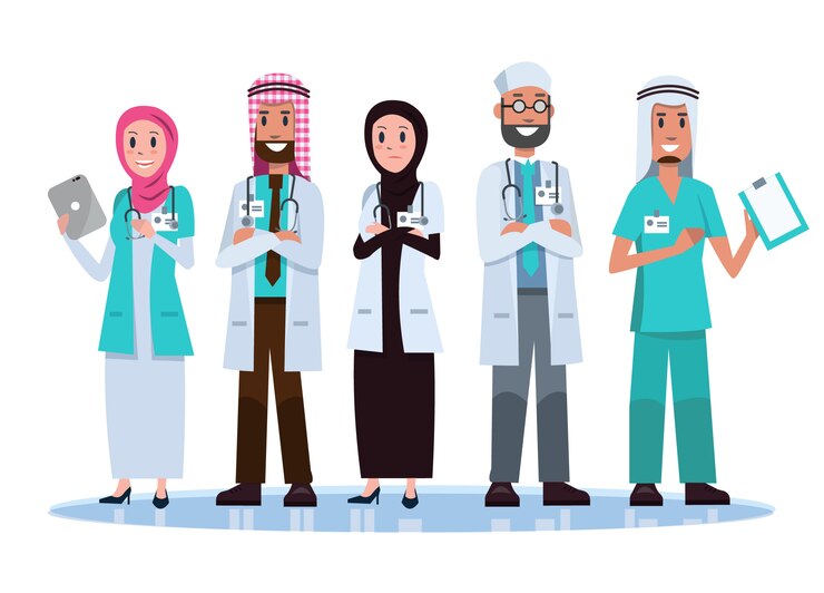 Vetor conjunto de conceito de equipe médica saudita.