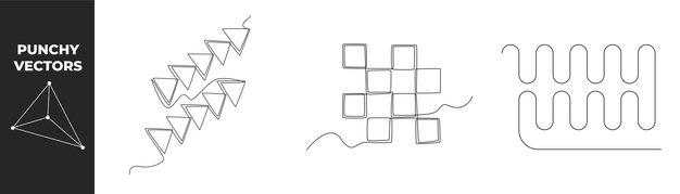 Conjunto de conceito de formas geométricas de uma única linha, linha retangular triangular, vetor perfurante, ilustração vetorial gráfica de desenho de linha contínua