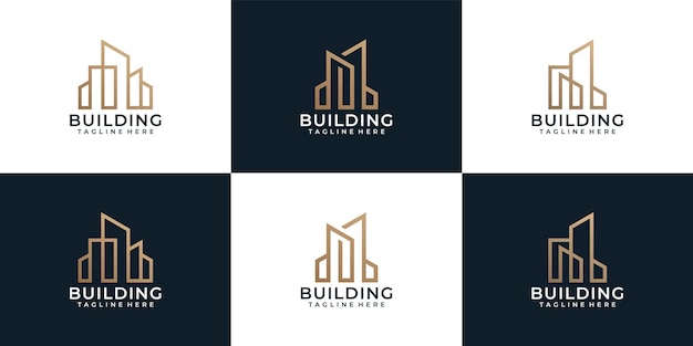 Conjunto de conceito de logotipo imobiliário de apartamentos de arquitetura de edifícios para negócios