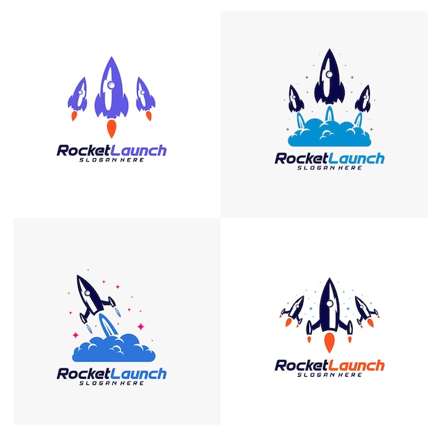Vetor conjunto de conceito de vetor de design de logotipo de lançamento de foguete modelo de logotipo de tecnologia de avanço de foguete símbolo de ícone design criativo