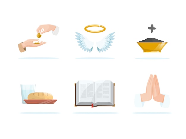 Conjunto de conceitos da temporada de Quaresma Anjo de esmola cinzas quarta-feira jejum bíblia sagrada e oração